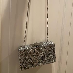 NWT Halston Heritage Silver Sparkly hard purse